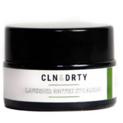Jar of CLN & DIRTY lavender coffee eye cream on a white background