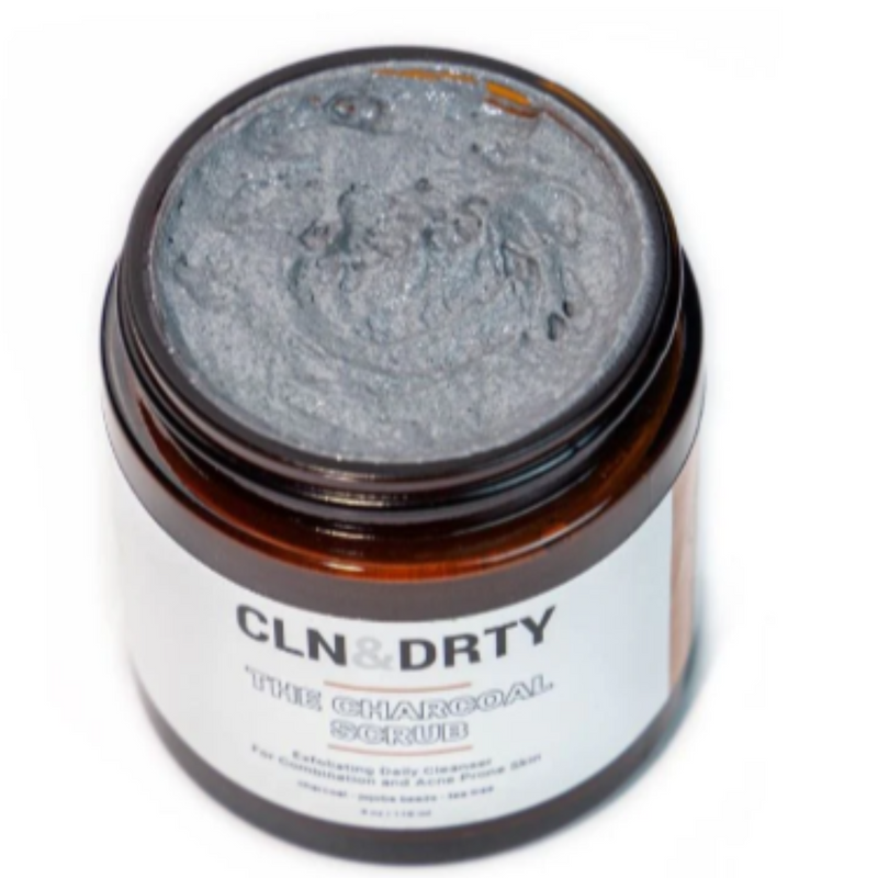 Jar of CLN & DIRTY Charcoal Scrub on a white background