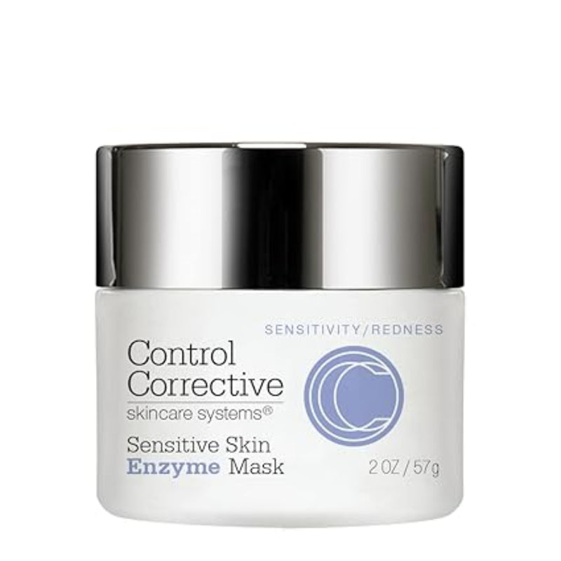 Control Corrective skincare mask jar with silver lid on a white background