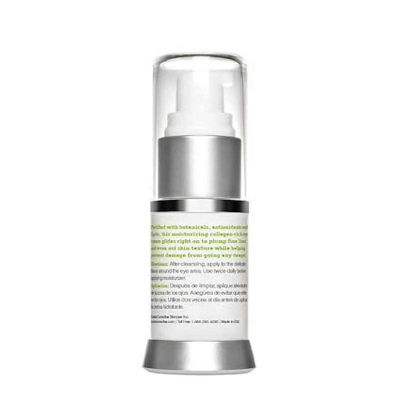Skincare bottle with silver cap and clear label on a white background