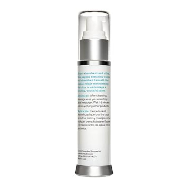 Skincare bottle with silver cap and white body on a white background