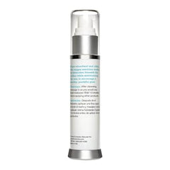 Skincare bottle with silver cap and white body on a white background