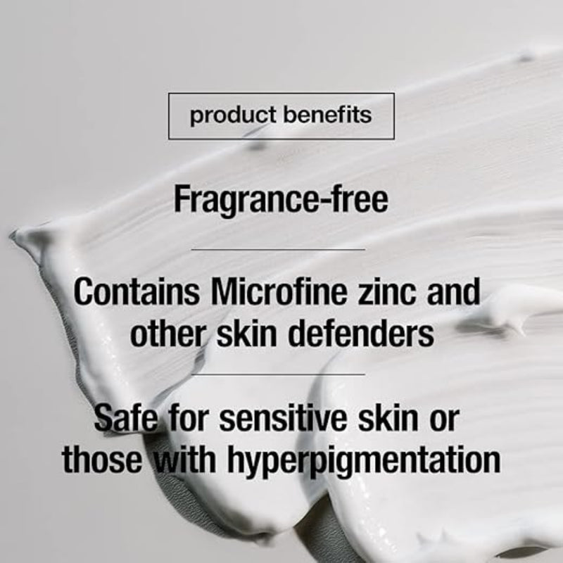 Control Corrective Oil Free Sunscreen SPF 30 Product benefits text overlay on a close-up of a white cream.
