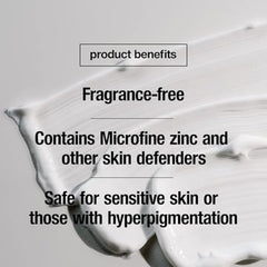 Control Corrective Oil Free Sunscreen SPF 30 Product benefits text overlay on a close-up of a white cream.