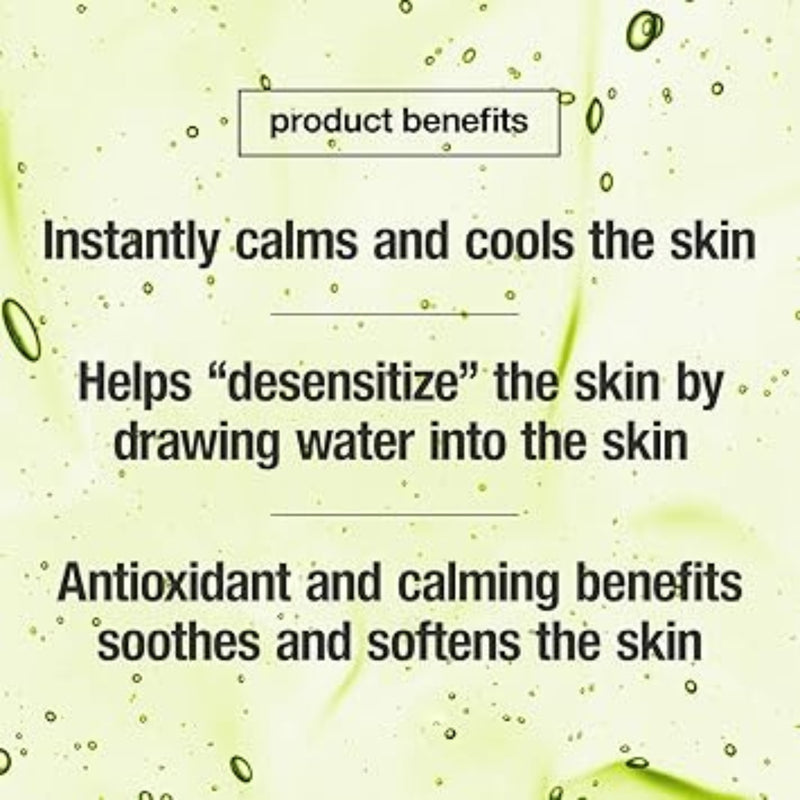Control Corrective Redness Relief Serum product benefits on a green background with water droplets.