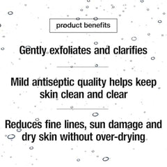 Control Corrective Smoothing Repair Gel Product benefits text on a black and white background with exfoliating elements.