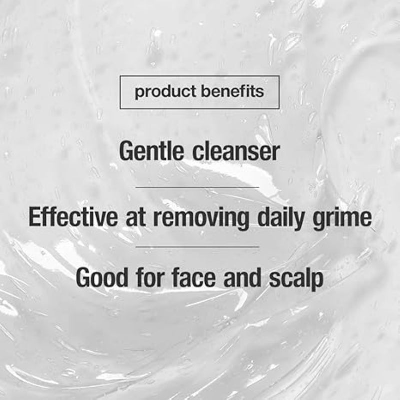 Gentle cleanser with text highlighting its benefits on a white background