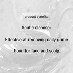 Gentle cleanser with text highlighting its benefits on a white background