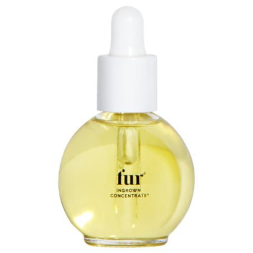 Bottle of 'fur' ingrown concentrate with a dropper on a white background
