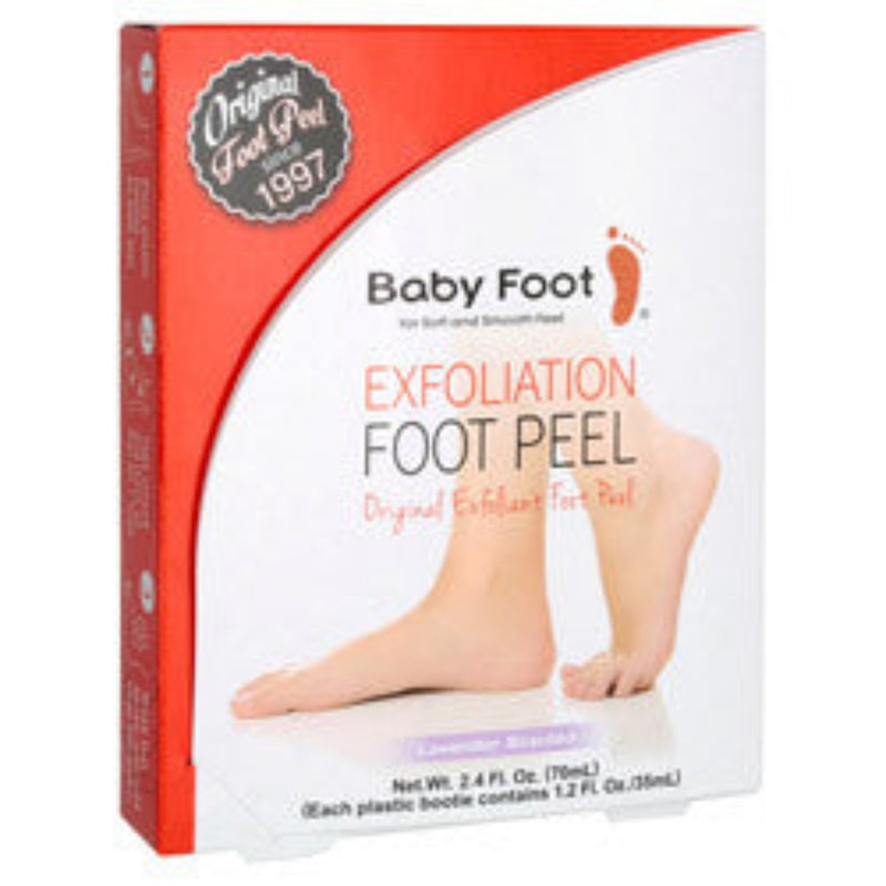 Box of Baby Foot exfoliation foot peel with a red and white design.