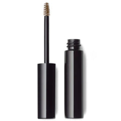 Black brow gel with brush on a white background