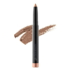 Makeup pencil with brown color swatch on a white background