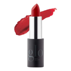 Red lipstick with a swatch on a white background, featuring the Glo Skin Beauty brand.