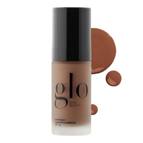 Glo Skin Beauty foundation bottle with a swatch on a white background