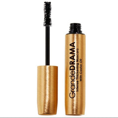 Grande Drama mascara with gold tube and black wand on a white background