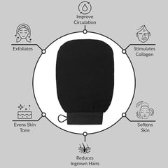 Black headband with skin care benefits on a gray background