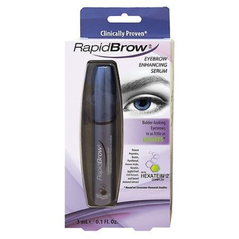 RapidBrow eyebrow enhancing serum packaging with an eye illustration on a white background
